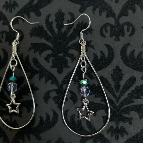 Sparkly Crystal Star Sterling Drop earrings - Picture 6 of 8